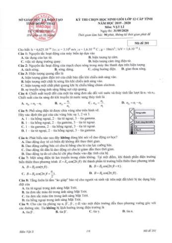 Kỳ thi chọn học sinh giỏi cấp tỉnh Lớp 12 môn Vật lí - Sở GD&ĐT Đồng Tháp (Có đáp án)