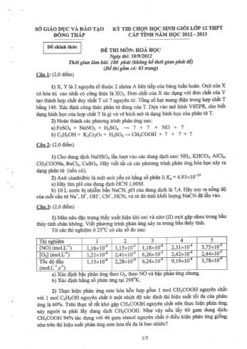 Kỳ thi chọn học sinh giỏi cấp tỉnh Lớp 12 THPT môn Hóa học - Đề chính thức - Sở GD&ĐT Đồng Tháp (Có đáp án)