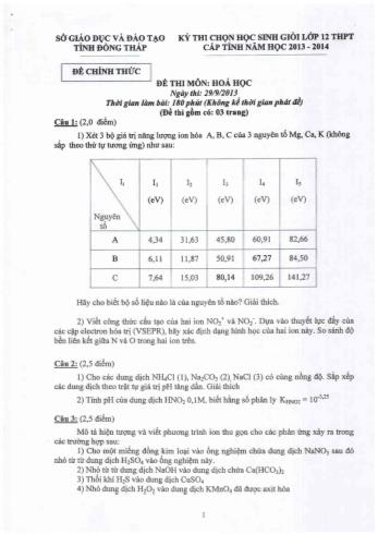 Kỳ thi chọn học sinh giỏi cấp tỉnh Lớp 12 THPT môn Hóa học - Sở GD&ĐT Đồng Tháp (Có đáp án)