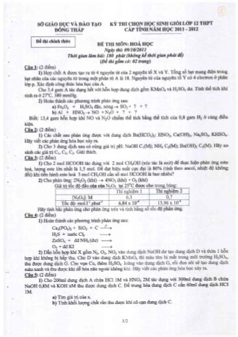 Kỳ thi chọn học sinh giỏi cấp tỉnh Lớp 12 THPT môn Hóa học - Sở GD&ĐT Đồng Tháp (Có hướng dẫn chấm)