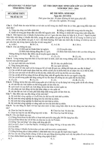 Kỳ thi chọn học sinh giỏi cấp tỉnh Lớp 12 THPT môn Sinh học - Sở GD&ĐT Đồng Tháp (Có hướng dẫn chấm)