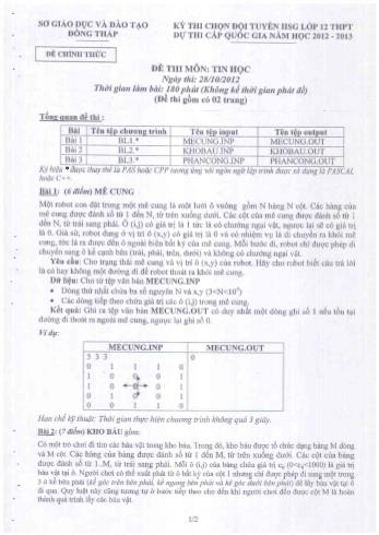 Kỳ thi chọn học sinh giỏi cấp tỉnh Lớp 12 THPT môn Tin học (Vòng 2) - Sở GD&ĐT Đồng Tháp (Có hướng dẫn chấm)