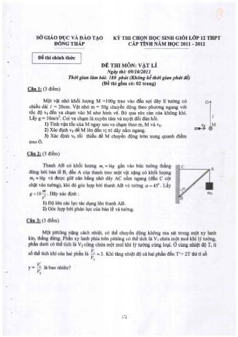 Kỳ thi chọn học sinh giỏi cấp tỉnh Lớp 12 THPT môn Vật lí - Đề chính thức - Sở GD&ĐT Đồng Tháp (Có đáp án)