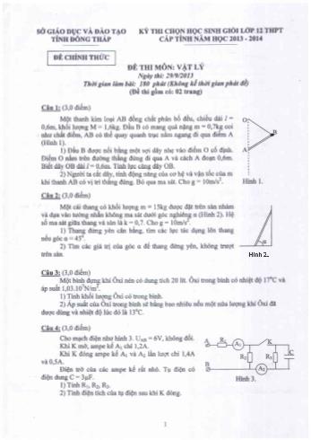 Kỳ thi chọn học sinh giỏi cấp tỉnh Lớp 12 THPT môn Vật lí (Vòng 1) - Sở GD&ĐT Đồng Tháp (Có hướng dẫn chấm)