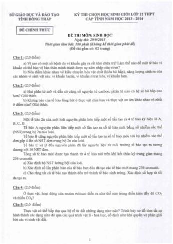 Kỳ thi chọn học sinh giỏi Lớp 12 THPT cấp tỉnh môn Sinh học (Vòng 1) - Sở GD&ĐT Đồng Tháp (Có hướng dẫn chấm)