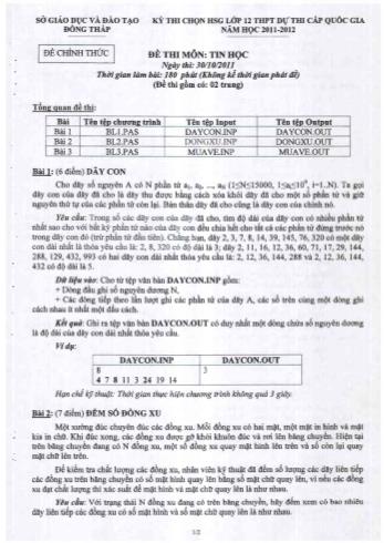 Kỳ thi chọn học sinh giỏi Lớp 12 THPT cấp tỉnh môn Tin học (Vòng 2) - Sở GD&ĐT Đồng Tháp (Có hướng dẫn chấm)