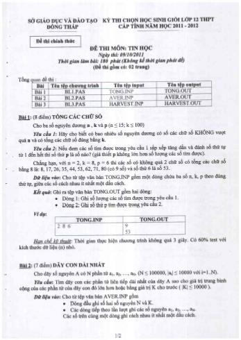 Kỳ thi chọn học sinh giỏi Lớp 12 THPT cấp tỉnh môn Tin học (Vòng 1) - Sở GD&ĐT Đồng Tháp (Có hướng dẫn chấm)