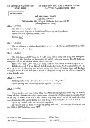 Kỳ thi chọn học sinh giỏi Lớp 12 THPT cấp tỉnh môn Toán (Vòng 1) - Sở GD&ĐT Đồng Tháp (Có hướng dẫn chấm)