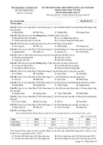 Kỳ thi THPT Quốc gia năm 2018 môn Khoa học xã hội - Phần: Địa lí - Mã đề: 312 (Có đáp án)
