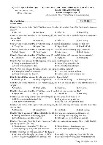 Kỳ thi THPT Quốc gia năm 2018 môn Khoa học xã hội - Phần: Địa lí - Mã đề: 313 (Có đáp án)