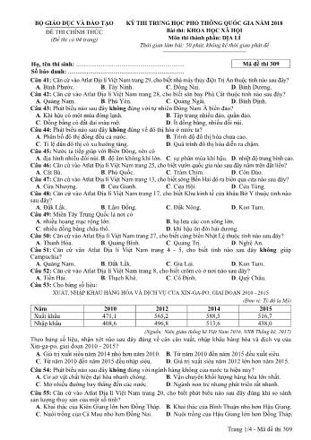 Kỳ thi THPT Quốc gia năm 2018 môn Khoa học xã hội - Phần: Địa lí - Mã đề: 309 (Có đáp án)