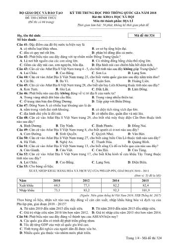 Kỳ thi THPT Quốc gia năm 2018 môn Khoa học xã hội - Phần: Địa lí - Mã đề: 324 (Có đáp án)