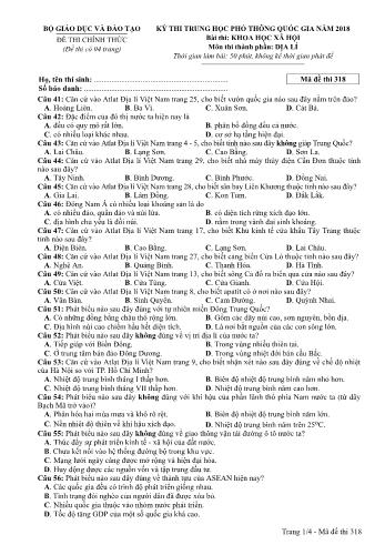 Kỳ thi THPT Quốc gia năm 2018 môn Khoa học xã hội - Phần: Địa lí - Mã đề: 318 (Có đáp án)