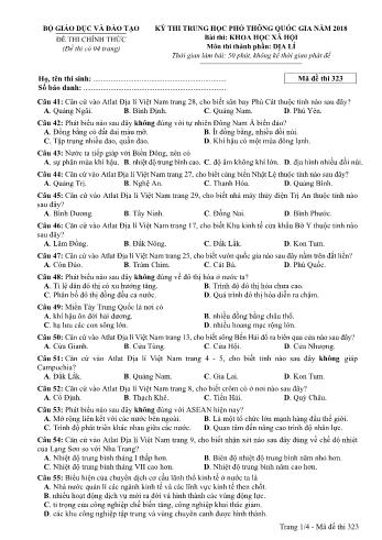 Kỳ thi THPT Quốc gia năm 2018 môn Khoa học xã hội - Phần: Địa lí - Mã đề: 323 (Có đáp án)