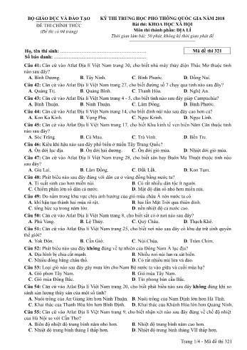 Kỳ thi THPT Quốc gia năm 2018 môn Khoa học xã hội - Phần: Địa lí - Mã đề: 321 (Có đáp án)