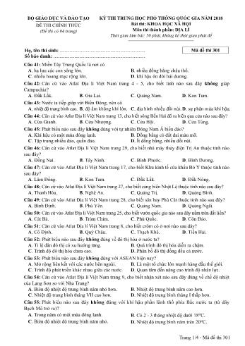 Kỳ thi THPT Quốc gia năm 2018 môn Khoa học xã hội - Phần: Địa lí - Mã đề: 301 (Có đáp án)