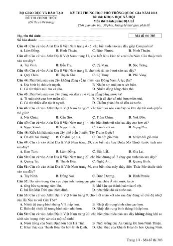 Kỳ thi THPT Quốc gia năm 2018 môn Khoa học xã hội - Phần: Địa lí - Mã đề: 303 (Có đáp án)
