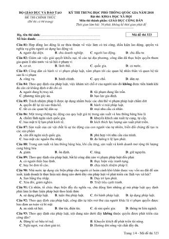 Kỳ thi THPT Quốc gia năm 2018 môn Khoa học xã hội - Phần: Giáo dục công dân - Mã đề: 323 (Có đáp án)