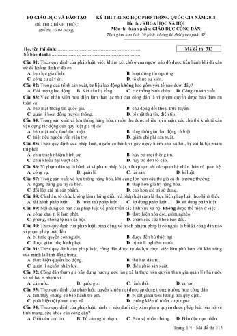 Kỳ thi THPT Quốc gia năm 2018 môn Khoa học xã hội - Phần: Giáo dục công dân - Mã đề: 313 (Có đáp án)