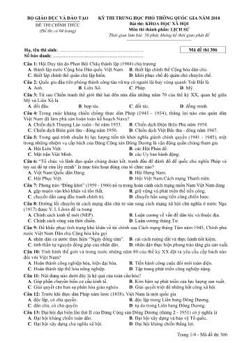 Kỳ thi THPT Quốc gia năm 2018 môn Khoa học xã hội - Phần: Lịch sử - Mã đề: 306 (Có đáp án)