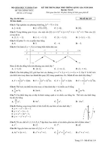 Kỳ thi THPT Quốc gia năm 2018 môn Toán - Mã đề: 119 (Có đáp án)