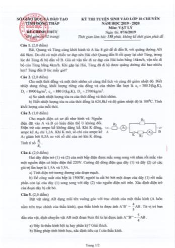 Kỳ thi tuyển sinh vào Lớp 10 chuyên môn Vật lí - Sở GD&ĐT Đồng Tháp (Có đáp án)