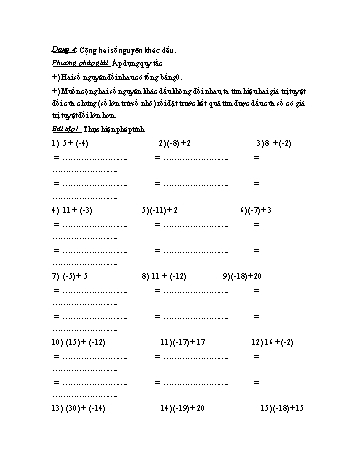 Ôn tập các dạng Toán Lớp 6 - Dạng 4: Cộng hai số nguyên khác dấu