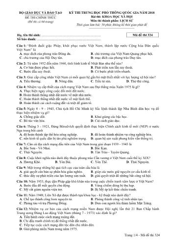 Kỳ thi THPT Quốc gia năm 2018 môn Khoa học xã hội - Phần: Lịch sử - Mã đề: 3234 (Có đáp án)