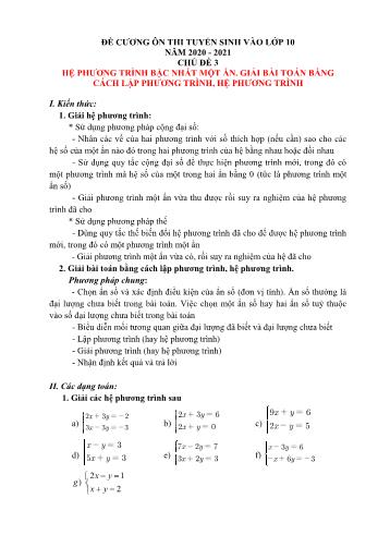 Đề cương ôn thi tuyển sinh vào Lớp 10 môn Toán - Chủ đề 3: Hệ phương trình bậc nhất một ẩn. giải bài toán bằng cách lập phương trình, hệ phương trình
