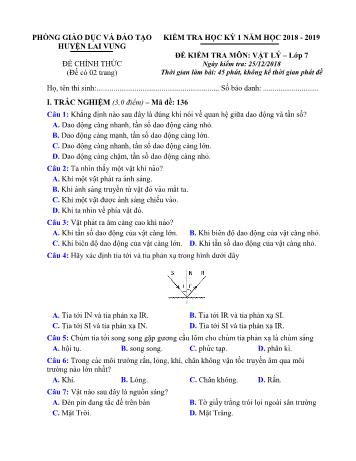 Đề kiểm tra học kì 1 Vật lí Lớp 7 - Phòng GD&ĐT Lai Vung (Có hướng dẫn chấm)