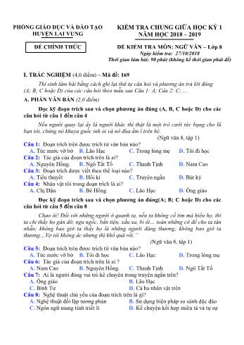 Kiểm tra chung giữa kì 1 Ngữ văn Lớp 8 - Phòng GD&ĐT Lai Vung (Có hướng dẫn chấm)