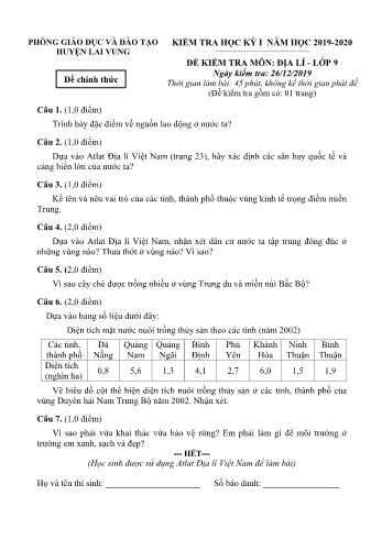 Kiểm tra học kì 1 Địa lí Lớp 9 - Phòng GD&ĐT Lai Vung