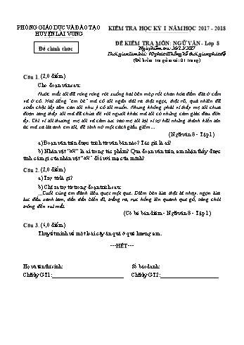 Kiểm tra học kì 1 Ngữ văn Lớp 8 - Phòng GD&ĐT Lai Vung (Có hướng dẫn chấm)