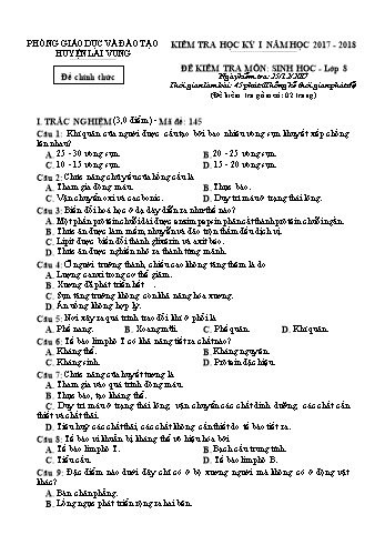 Kiểm tra học kì 1 Sinh học Lớp 8 - Phòng GD&ĐT Lai Vung (Có hướng dẫn chấm)