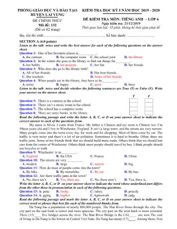 Kiểm tra học kì 1 Tiếng Anh Lớp 6 - Phòng GD&ĐT Lai Vung