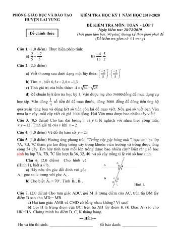 Kiểm tra học kì 1 Toán Khối 7 - Phòng GD&ĐT Lai Vung