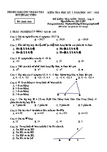 Kiểm tra học kì 1 Toán Lớp 6 - Phòng GD&ĐT Lai Vung (Có hướng dẫn chấm)