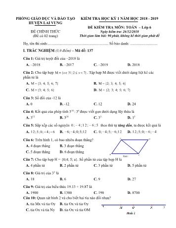 Kiểm tra học kì 1 Toán Lớp 6 - Phòng GD&ĐT Lai Vung