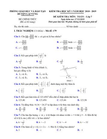 Kiểm tra học kì 1 Toán Lớp 7 - Phòng GD&ĐT Lai Vung