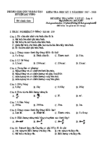 Kiểm tra học kì 1 Vật lí Lớp 6 - Phòng GD&ĐT Lai Vung (Có hướng dẫn chấm)