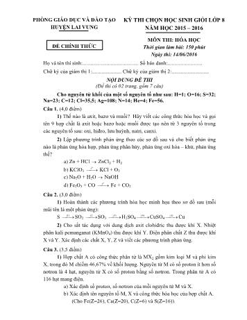 Kỳ thi chọn học sinh giỏi cấp huyện Lớp 8 môn Hóa học - Phòng GD&ĐT Lai Vung (Có hướng dẫn chấm)