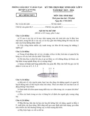 Kỳ thi chọn học sinh giỏi cấp huyện Lớp 9 môn Sinh học - Phòng GD&ĐT Lai Vung (Có hướng dẫn chấm)