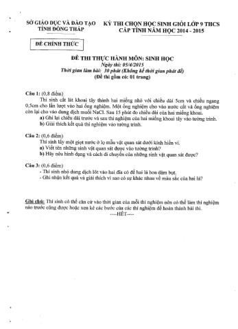 Kỳ thi chọn học sinh giỏi cấp tỉnh Khối 9 môn Sinh học - Sở GD&ĐT tỉnh Đồng Tháp (Có hướng dẫn chấm)