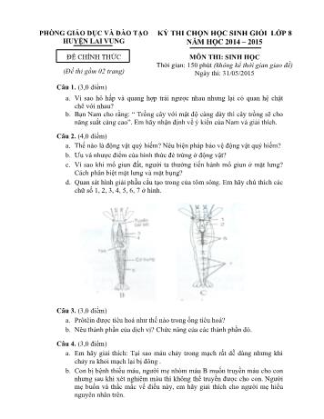 Kỳ thi chọn học sinh giỏi Lớp 8 môn Sinh học - Phòng GD&ĐT Lai Vung (Có hướng dẫn chấm)