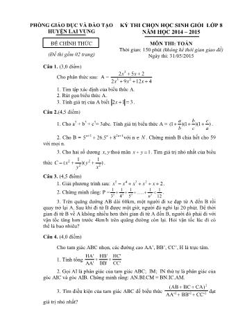 Kỳ thi chọn học sinh giỏi Lớp 8 môn Toán - Phòng GD&ĐT Lai Vung (Có hướng dẫn chấm)