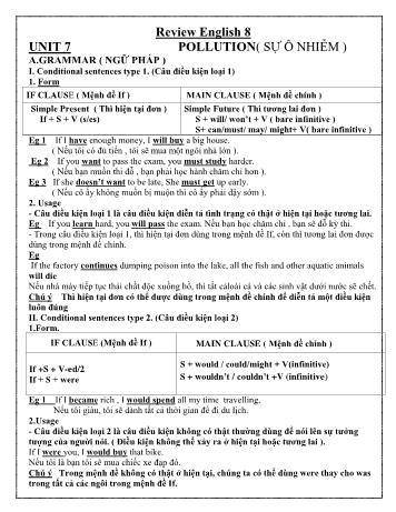 Review Tiếng Anh Lớp 8 - Unit 7: Pollution