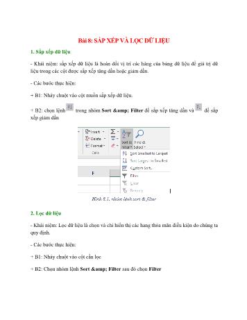 Tài liệu Tin học Lớp 7 - Bài 8: Sắp xếp và lọc dữ liệu