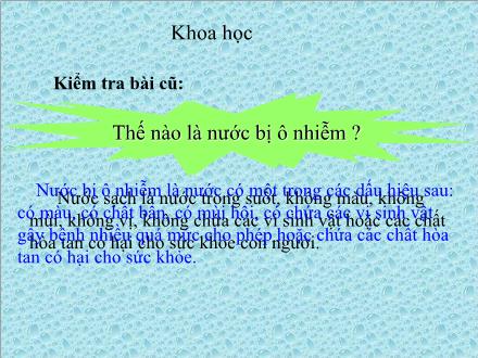 Bài giảng Khoa học Lớp 4 - Nguyên nhân làm nước bị ô nhiễm - Trường Tiểu học Phan Đình Giót