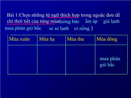 Bài giảng Luyện từ và câu Lớp 2 - Từ ngữ về thời tiết. Đặt và trả lời câu hỏi Khi nào?. Dấu chấm, dấu chấm than - Trường Tiểu học Phan Đình Giót