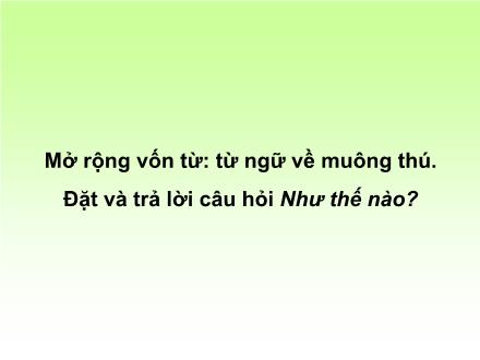 Bài giảng Luyện từ và câu Lớp 2 - Tuần 23: Từ ngữ về muông thú. Đặt và trả lời câu hỏi Như thế nào? - Trường Tiểu học Phan Đình Giót